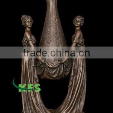 Brass lady vase statue for hotel lobby decorates