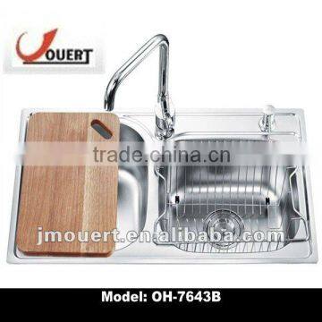 double bowl basin kitchen vegetable water sink stainless steel