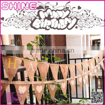 Customized size jute rope flax triangular Birthday Party Wedding Home Decoration Burlap pennants