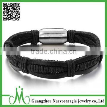 Genuine Leather Multilayer Leather Wrap Bracelet Stainless Steel Clasp Cuff Bracelet