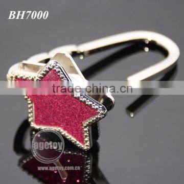 Wholesale Fashion Handbag Hook Enamel Purple Shimmering Powder Star Shaped Holder Foldable Metal Portable Bag Hanger photo-5