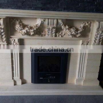 Natural Stone Flower Carved Marble Fireplace Surround