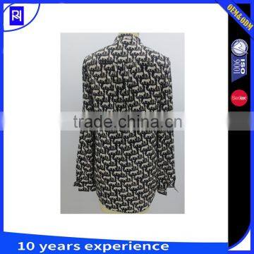 Silk Viscose Metallic Animal Jacquard Shirt Single Chest Pocket Stand Collar Long Sleeve Tabs Classic Fashion Casual Women Lady photo-2