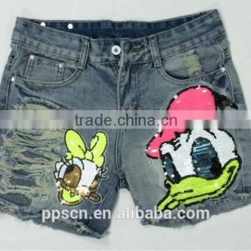 lovely sweet cartoon woman's ripped jeans short