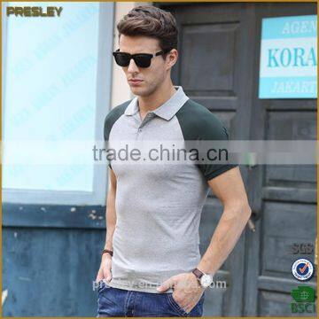 Slim raglan sleeve polo grey green cloth two color combination polo shirt