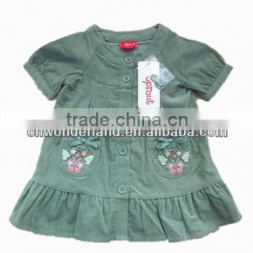 short sleeve plain green cordroy baby girls fancy t shirt plain shirt