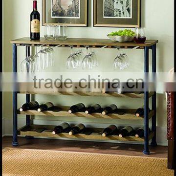 24 bottles and 24 wine glasses Metal and wood wine display rack