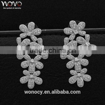 2016 new fashion small brass flower crystal sliver earring for women