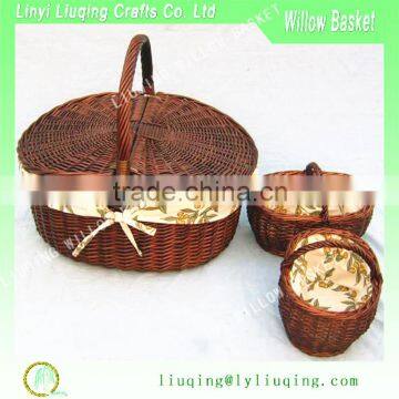 Easter colourful picnic wicker gift basket, set 3