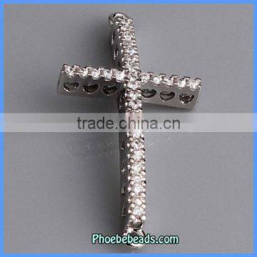 Wholesale Silver Plated Sideways Cross Connectors With CZ Rhinestone MC-CZ02B