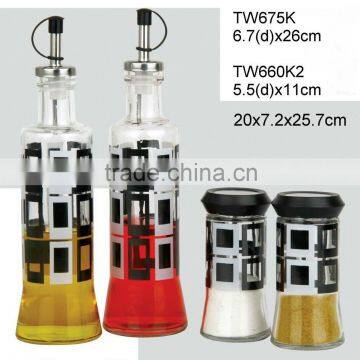 Glass oil vinegar salt pepper set with printing (TW675K,TW660K)