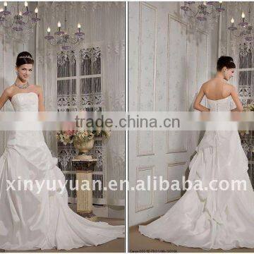 Mild Real Sample A Line Strapless Ruffle Long Train Organza Floor Length Beaded Wedding Gown Bridal Dress RP0002 Dresses