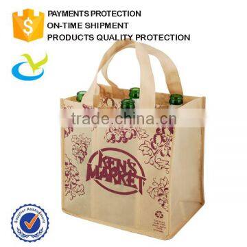 Wholesale reusable custom 6 bottle pp non woven wine bag