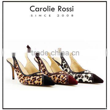 leopard animal skin printing slimback buckle strap suede close toe low heels