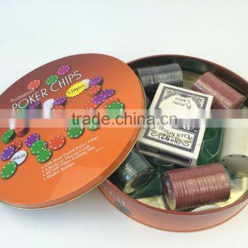 international 120 pcs cosmetics Casino poker chip set in round tin box wholesale