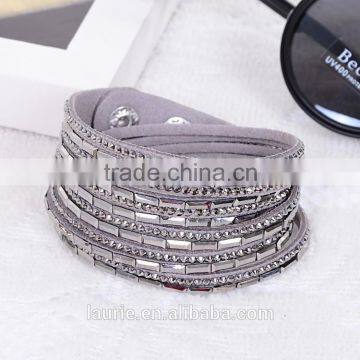 Double Layer Velvet Leather Bracelet With Rhinestone 2016 Velvet Wrap Bracelet Quality Choice photo-2