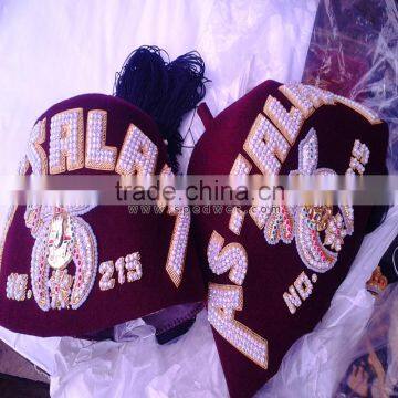 Bullion Rhinestones Embroidery Hat | AS Salam Temple 215 | Jeweled Shriners Fez With Tassel | Masonic Officer Hat photo-2