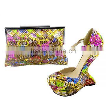 2014 African style wax evening bag with matching shoes/wedge shoes