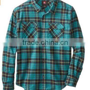 double patch pocket yarn dye plaid men shirt