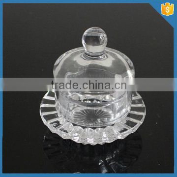 LXHY-B002 small round crystal glass butter dish with lid