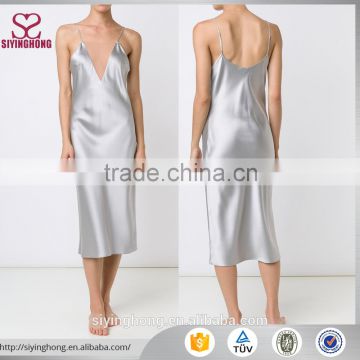 Wholesale professional design spaghetti strap nightclothes silver-tone silk sheer panel slip dress                        
                                                                                Supplier's Choice