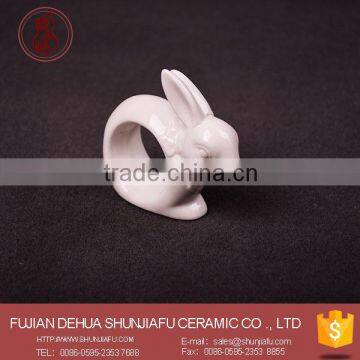 Creative Concise Style White Ceramic Rabbit Napkin Buckle Home Table Balcony Wedding Crafts Decoration Idea Gift photo-2