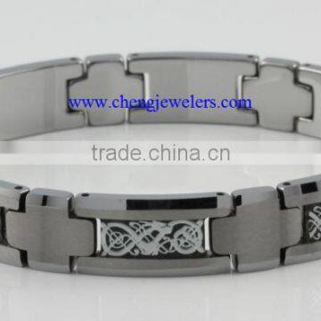 Hot sale metal inlaid tungsten bracelet 10.5mm width silver tungsten magnetic dragon bracelets men