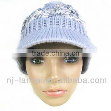 Fashion Winter Ladies Knitted Cable Peaked Hat With Pom-pom photo-2
