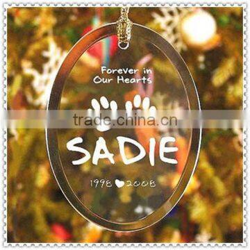 Oval Pet Footprints Engraved Glass Ornament For Souvenir
