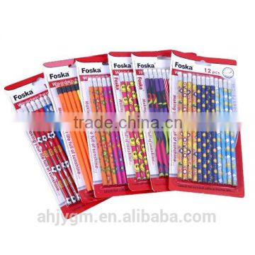 Blister Card/OPP Bag Packing Colorful Surface HB Pencil/pencil with eraser/standard HB pencil