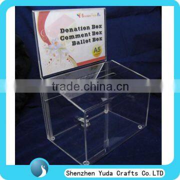 customized transparent acrylic charity collection box with lock and key cheap