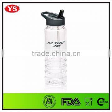Customized logo 750 ml transparent plastic water bottle with straw for gym