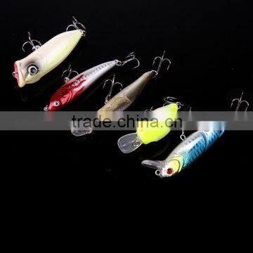 5pcs Fishing Hard Baits Lures Minnow Popper Crank Popper Carbon Steel Hook With Box photo-6
