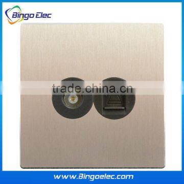 Metal surface TV and TEL data wall socket