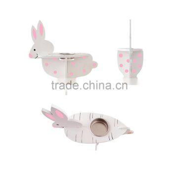 Easter wooden pink rabbit shaped with carrot tea light candle holder Decoration easter Wooden Candle Holder gifts