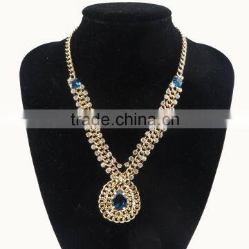 Wholesale cheap gold cross blue stone necklace