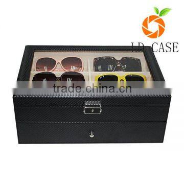 Leather 12 sunglass Box with Jewelry Display Drawer Lockable Watch Case Organizer