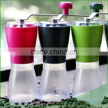 Plastic housing portable coffee mill/grinder, Manual Ceramic Burr Coffee Grinder, Hand-crank Coffee Mill