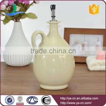 Beige Round Olive Branch Pattern Ceramic Oil and Vinegar Bottles Wholesale photo-3