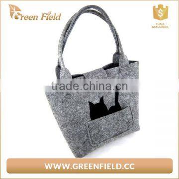 Unique Design Felt Fabric Lady Shopping Handbag Cute Cat Pattern Tote Bag photo-2