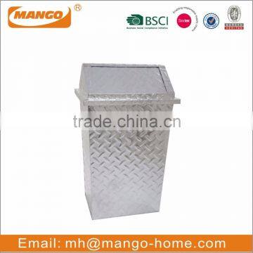 Shiny Galvanized Steel Diamond Plate Push Door Garage Garbage Can