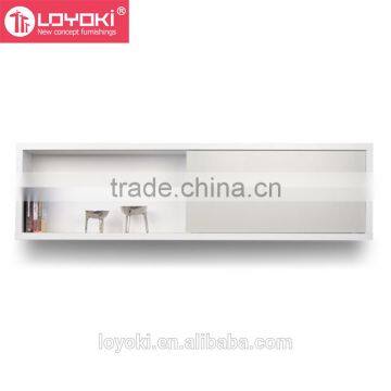 New Design MDF Wood Wall-mounted Modern Wall Bookshelf With Sliding Door Floating Shelf photo-2
