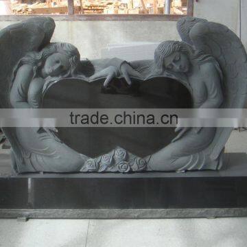 Natural Shanxi Black Granite Double Angel Monument