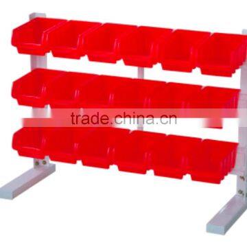 BR-003 18-bin bulk bin storage rack Wall Mounted Parts Rack bin organizer with tray and casters bin rack storage