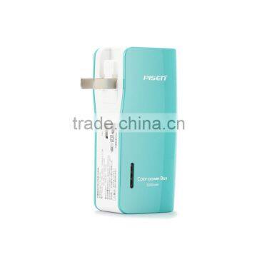 power bank with folding plug, 5000mAh, teal