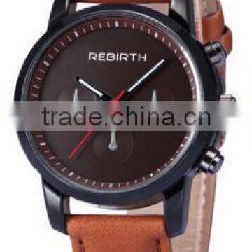 Engraved Logo Quartz Stainless Steel Back Leather Strap Men's Vogue Business Watch photo-3