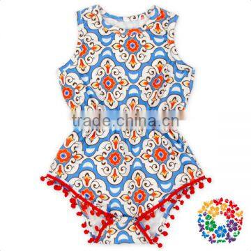 New Patterns Leotard Rompers With Snaps Infant Toddlers Clothing Baby Girl Pom Pom Romper Wholesale Kids Romper