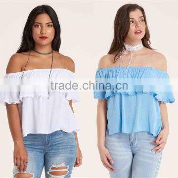 Women Off Shoulder Tops Flounce Top Blouses for Women Custom Made Clothing Cheap Wholesale Off The Shoulder Design Tops