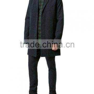 Navy Wool Crombie Overcoat Mens Single Breasted Trench Overcoat Lapel Turn-down Collar Winter Coat Jacket photo-5