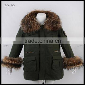 trade assurance new latest lamb fur coat with raccoon collar and sleeves